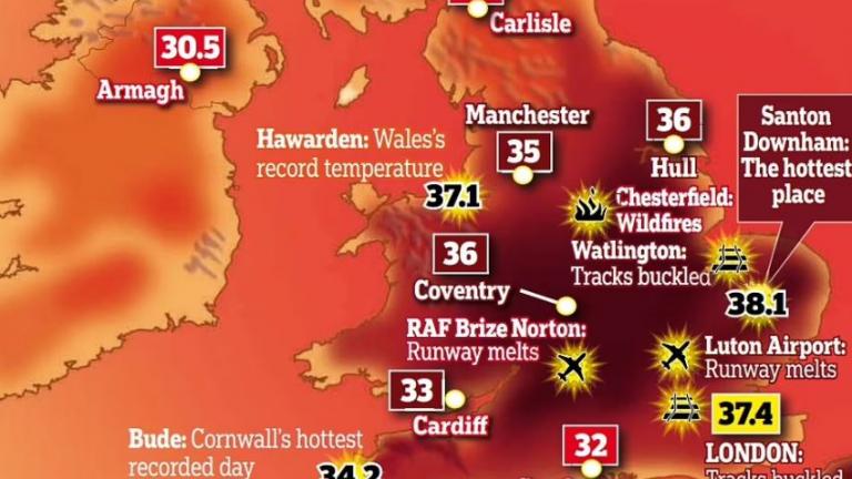 Βρετανία: Η Θερμοκρασία ξεπέρασε τους 40 βαθμούς Κελσίου για πρώτη φορά στη σύγχρονη ιστορία