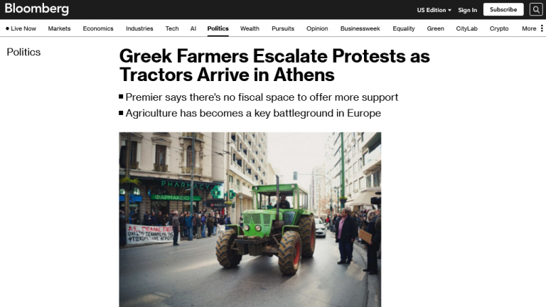 «Χωρίς εμάς δεν τρως»: Τα Διεθνή ΜΜΕ για την κάθοδο των τρακτέρ στην Αθήνα