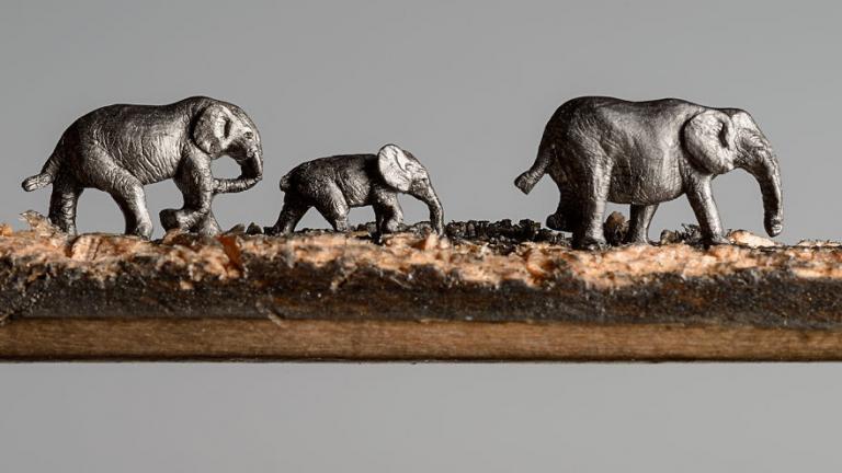 Ελέφαντες περπατάνε σε ένα μολύβι