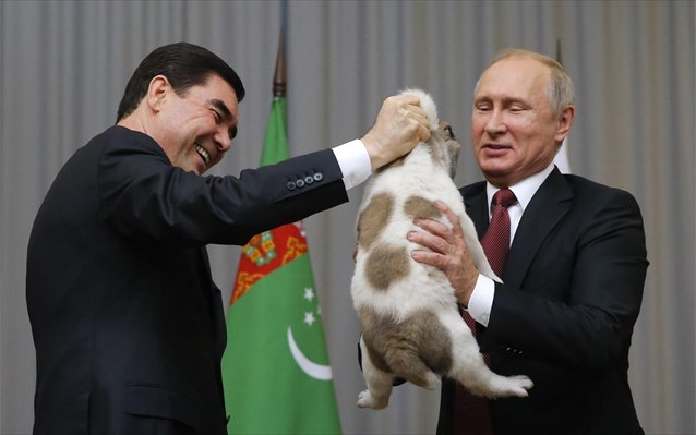 Ένα κουτάβι, ο «Πιστός», από τον πρόεδρο του Τουρκμενιστάν  Ο πρόεδρος του Τουρκμενιστάν Γκουρμπανγκουλί Μπερντιμουχαμέντοφ, κατά την διάρκεια της συνάντησης που είχε στο Σότσι με τον ομόλογό του της Ρωσίας Βλάντιμιρ Πούτιν, τού έκανε δώρο για τα γενέθλια του (που ήταν στις 7 Οκτωβρίου) ένα κουτάβι ράτσας ‘αλαμπάι’ (Ποιμενικός Κεντρικής Ασίας) , στο οποίο έδωσαν το όνομα «Πιστός».να κουταβι δωρο στον Πούτιν
