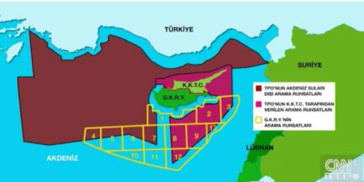 Ο χάρτης με τον τουρκικό διαχωρισμό ΑΟΖ