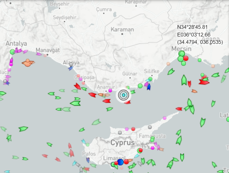  Σύμφωνα με το marinetraffic.com, το «Αμπντουλχαμίντ Χαν» κινείται δυτικά, κοντά στα νότια τουρκικά παράλια