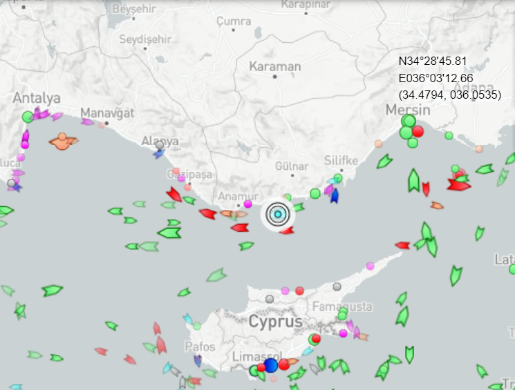 Σύμφωνα με το marinetraffic.com, το «Αμπντουλχαμίντ Χαν» κινείται δυτικά, κοντά στα νότια τουρκικά παράλια