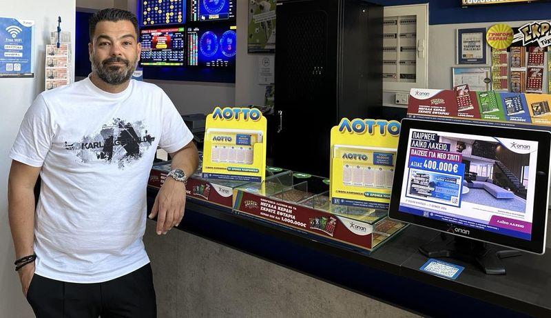 Θανάσης Γιαπουτζής, ιδιοκτήτης καταστήματος ΟΠΑΠ επί της οδού Γρ. Λαμπράκη 16, στον Εύοσμο Θεσσαλονίκης.