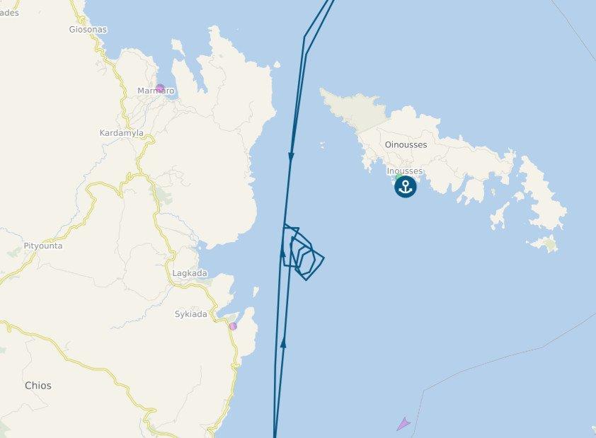 Ο χάρτης με την πορεία του πλοίου «Αριάδνη» απ' όπου πήδηξε στη θάλασσα ο Τούρκος κρατούμενος