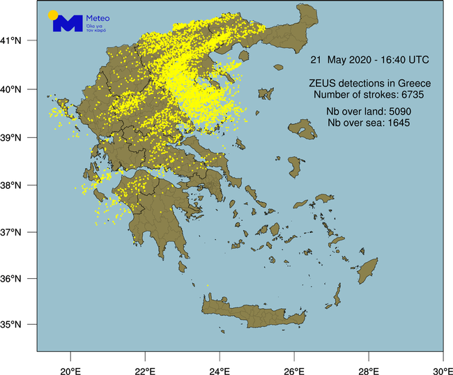 Πάνω από 6.700 κεραυνοί έπεσαν - Οι περισσότεροι στο Θερμαϊκό (ΧΑΡΤΗΣ)