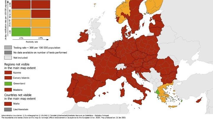 Ευρωπαϊκό Κέντρο Ελέγχου Λοιμώξεων: Η Ελλάδα παραμένει η μοναδική χώρα με &quot;πράσινες&quot; περιοχές