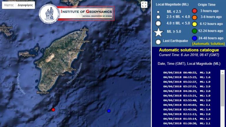 Σεισμός τώρα: Σεισμική δόνηση στη θαλάσσια περιοχή νότια της Ρόδου.