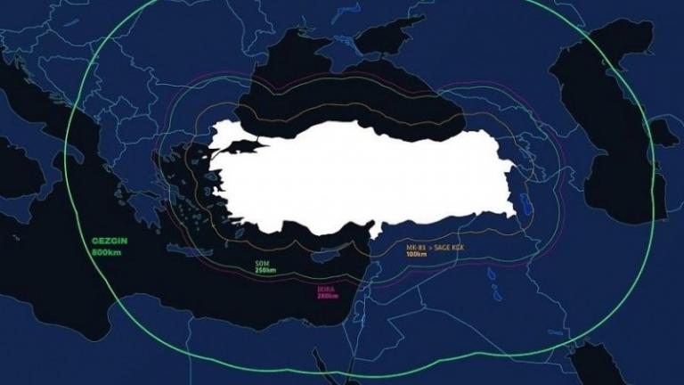 Περίεργοι χάρτες με Ελλάδα - Κύπρο στο βεληνεκές τουρκικών πυραύλων (ΦΩΤΟ) 