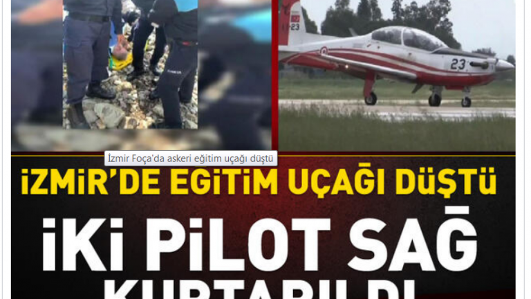Πτώση τουρκικού στρατιωτικού αεροσκάφους κοντά στην Σμύρνη - Σώοι οι δύο πιλότοι