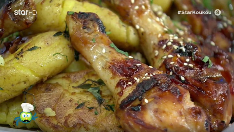 Γλασαρισμένα κοπανάκια κοτόπουλου με πατάτες από τον Σταύρο Βαρθαλίτη