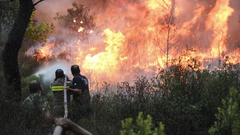 Μεγάλη φωτιά ανάμεσα στο Νταού και στο Ντράφι Πεντέλης - Μήνυμα από το 112