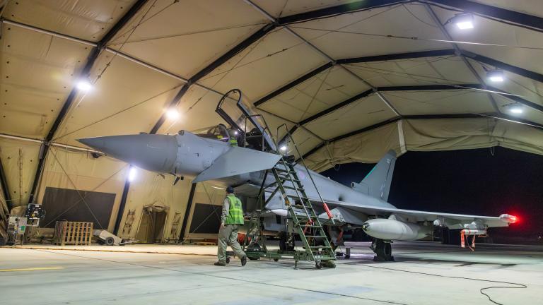 An RAF Typhoon aircraft takes off in Cyprus