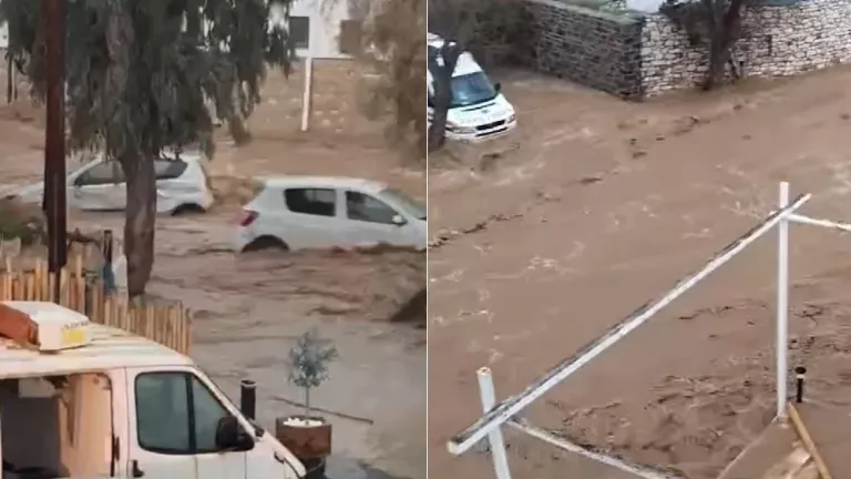 Κακοκαιρία «χτυπά» τις Κυκλάδες: Δρόμοι μετατράπηκαν σε ποτάμια στην Πάρο, μήνυμα 112 – Έκτακτο δελτίο ΕΜΥ