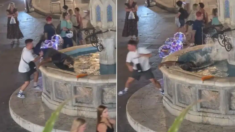 Ρόδος: Εξοργιστικό βίντεο δείχνει νεαρό να ρίχνει ηλικιωμένο άστεγο σε συντριβάνι