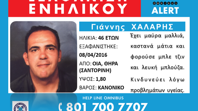 Υποψίες ότι πρόκειται για τον αγνοούμενο Γιάννη Χάλαρη από την Σαντορίνη η σορός του άντρα που βρέθηκε στην Οία