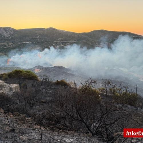 Βελτιωμένη η εικόνα της πυρκαγιάς στην Κεφαλονιά – Συνεχίζεται η μάχη με τις φλόγες