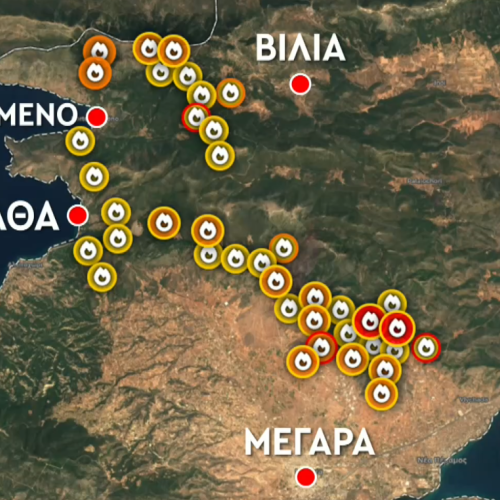 Πυρκαγιά στη Δυτική Αττική: Χάρτης αποτυπώνει τη διαδρομή της φωτιάς από το Κανδήλι έως την Ψάθα